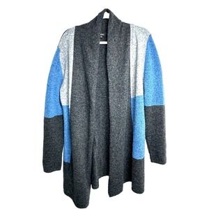 Angeleno Sweater Womens L Large Blue Color Block Wool Blend Office Open Cardigan